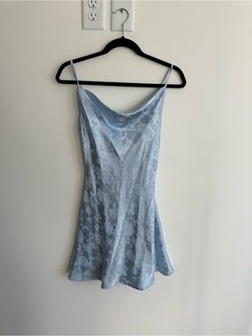 Olia Light Blue Floral Satin Cowl Neck Slip Dress Size XS